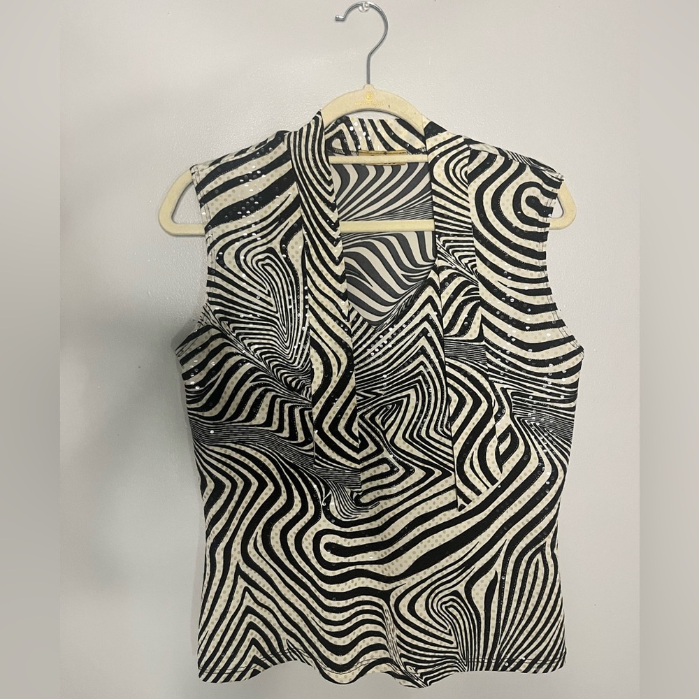 Groovy Sequin Zebra V-neck Tank With Neck Strap